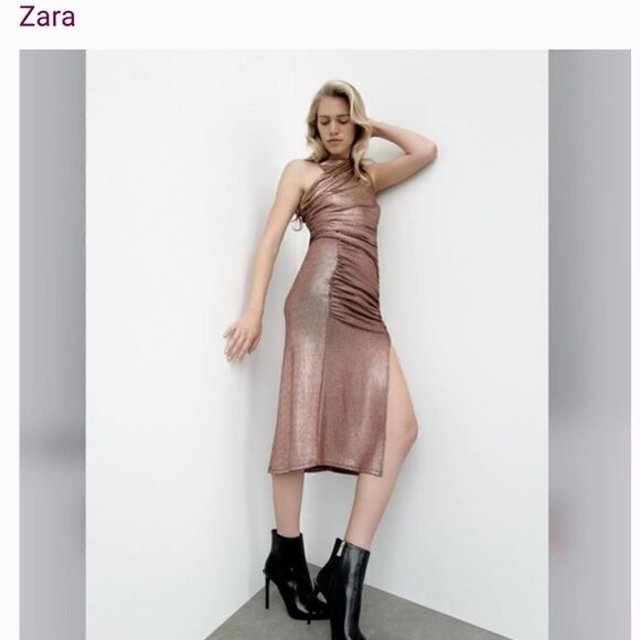 NWT ZARA  COPPER  SPARKLY DRAPED SKIRT SZ Large - Picture 8 of 8